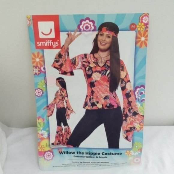 WOMENS HIPPIE Halloween Costume Medium Willow 60s Retro Flower Child New - Picture 1 of 16